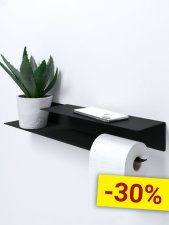 Держатель для туалетной бумаги и освежителя с полочкой настенный металлический Черный 50x11x7 Правый